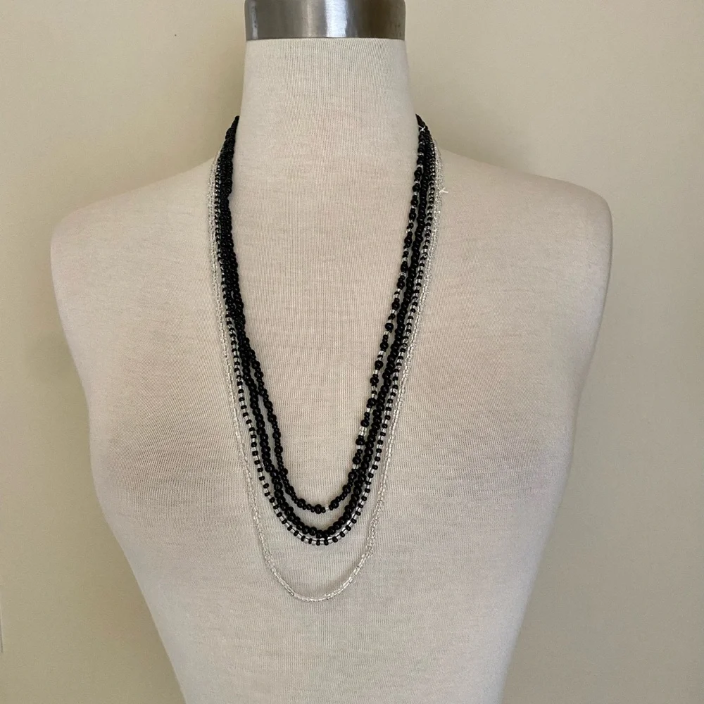 Layered Black and Silver Beaded Necklace